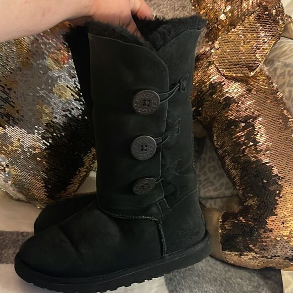 Ugg 1873 black sheepskin bailey button triplet boots /classic tall wool/sherpa - Picture 4 of 11